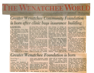 Archival news article in the Wenatchee World announces the formation of the Greater Wenatchee Community Foundation