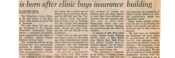Archival news article in the Wenatchee World announces the formation of the Greater Wenatchee Community Foundation