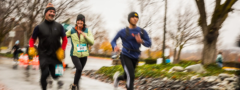 Runners approach the finish at the 2025 Give NCW Turkey Trot